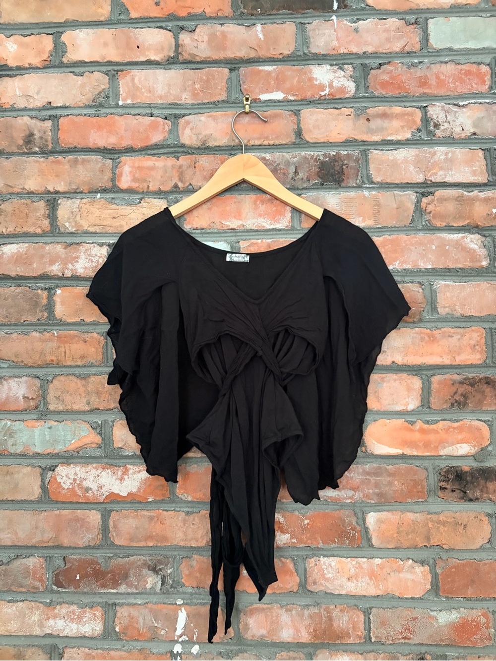 Free People Black Tie-Front Draped Blouse